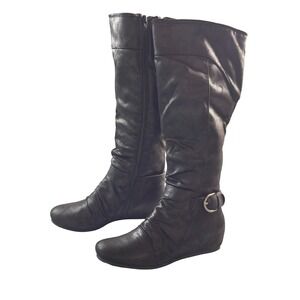 BareTraps Starling Black Ruched Tall Wedge Side Zip Riding Boots Women Sz 8.5 M